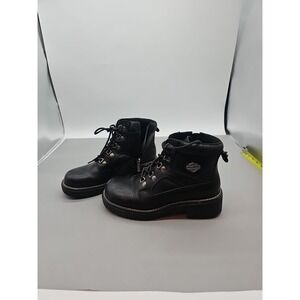 Harley Davidson Womens 8.5 Express Lane Black Leather Biker Zip Boots 84008
